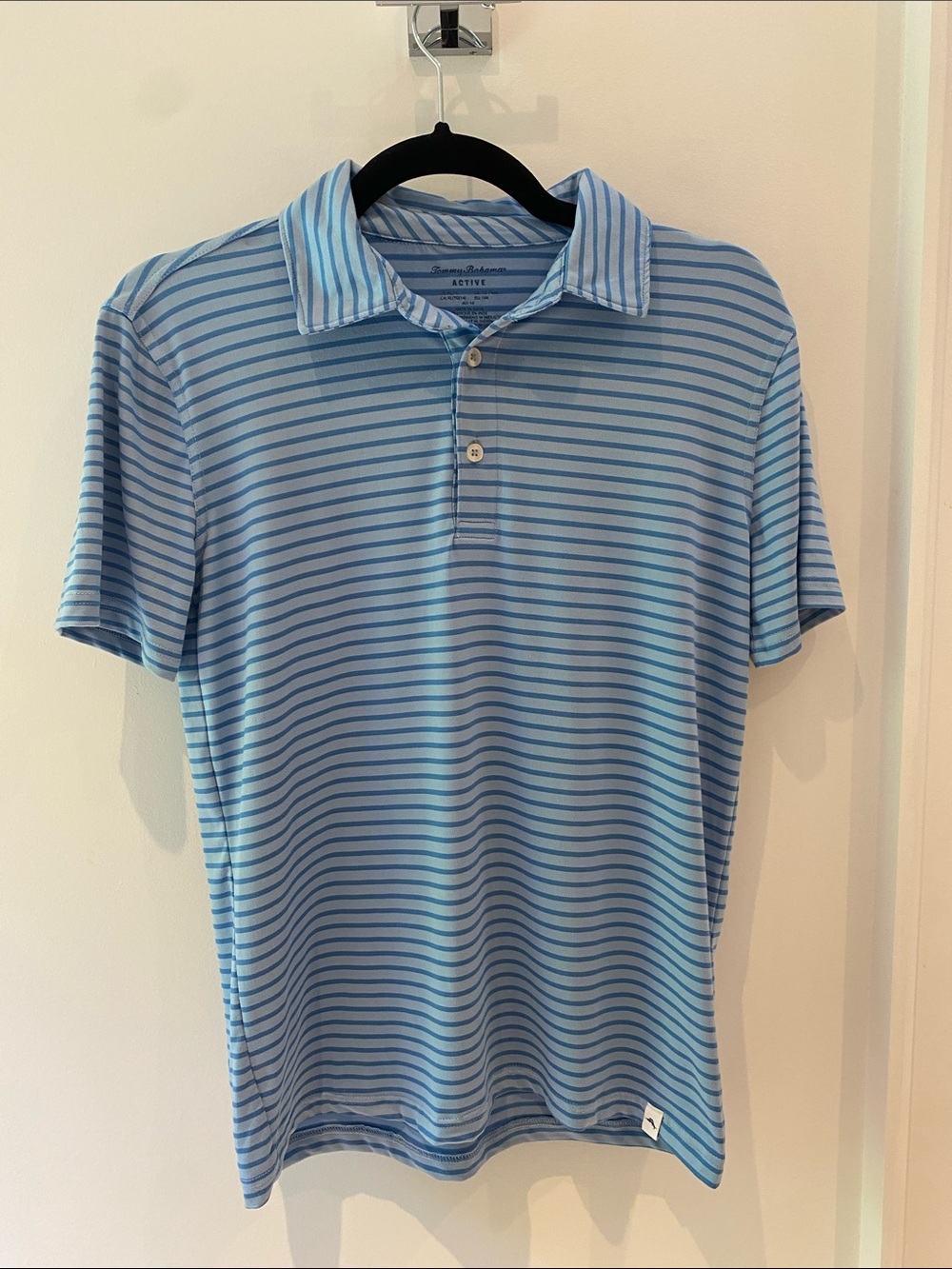 Tommy Bahama Light Blue and White Striped Polo